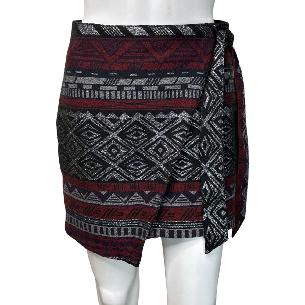 Express Skirt Women 0‎ Gray Red Tribal Pencil Straight Skirt Mini Career Casual